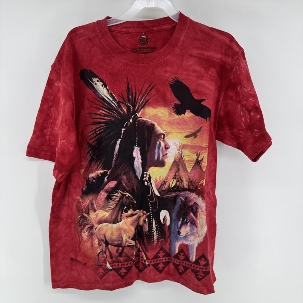 The Mountain Graphic T Shirt Mens Small Red Native American Wolf Horse Nature